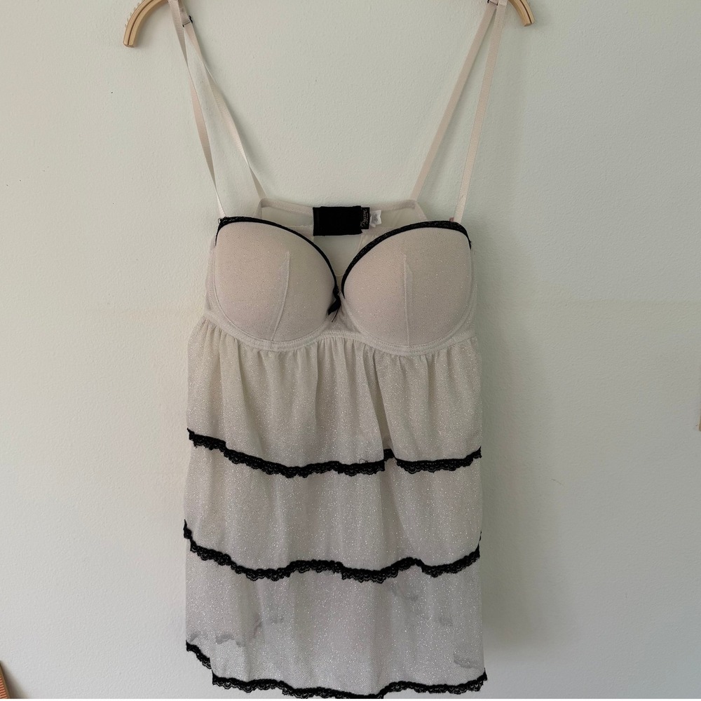 Passion Forever Womens Metallic White Lace Trim Babydoll L Deadstock Whimsigoth